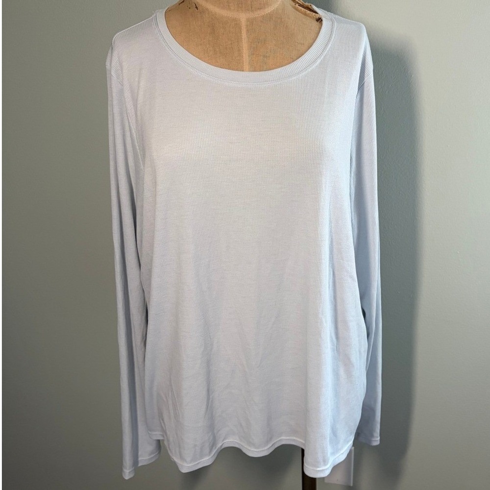 Mondetta Womens XXL Light Blue Ribbed Long Sleeve Running Crew Neck Top